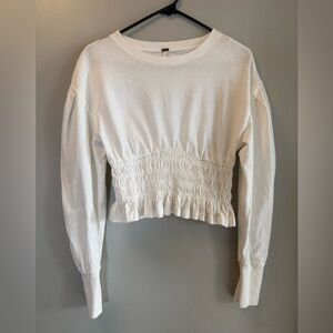 Free People White Smocked Crop Sweatshirt Top Basic Minimalist